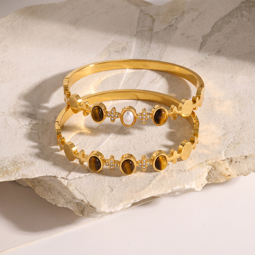 New Vintage Style Stainless Steel Jewelry Retro Tiger Eye Stones Bracelets Bangles Wholesale