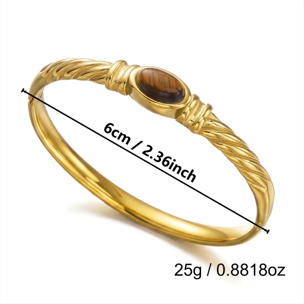 New Vintage Style Stainless Steel Jewelry Wholesale Retro Oval Tiger Eye Stone Bracelets Bangles