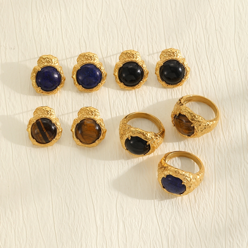 New Arrival Waterproof Hypoallergenic Stainless Steel Retro Natural Stones Stud Earrings Jewelry Wholesale