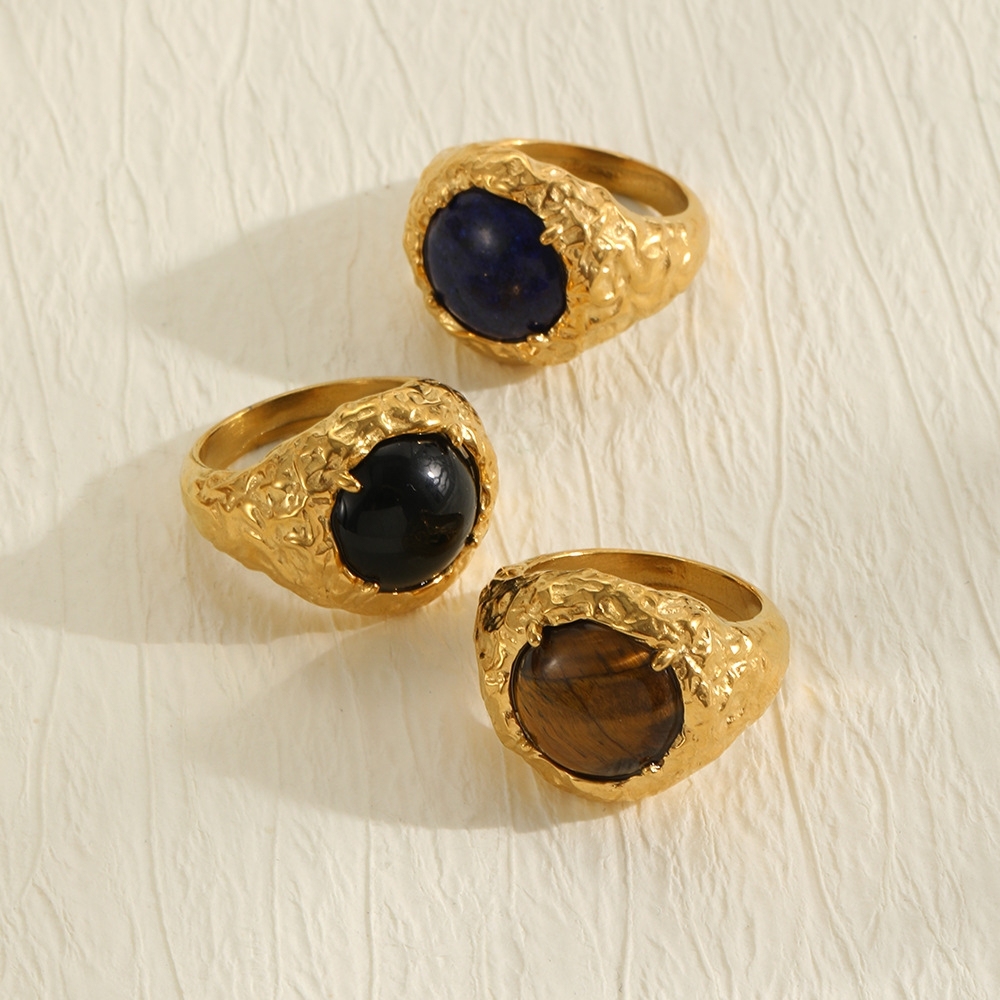 New Arrival Stainless Steel Tarnish Free Vintage Style Natural Stone Rings Jewelry Wholesale