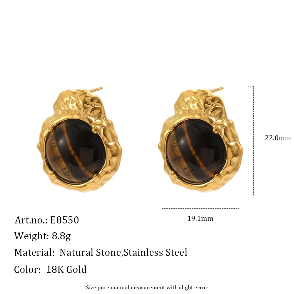 New Arrival Waterproof Hypoallergenic Stainless Steel Retro Natural Stones Stud Earrings Jewelry Wholesale