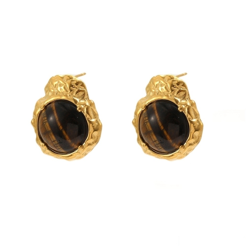 New Arrival Waterproof Hypoallergenic Stainless Steel Retro Natural Stones Stud Earrings Jewelry Wholesale