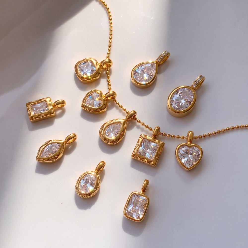 New Hot Seller Stainless Steel Tarnish Free DIY Jewelry Accessories Heart Water Drop Geometric Zircon Charms Pendants Wholesale
