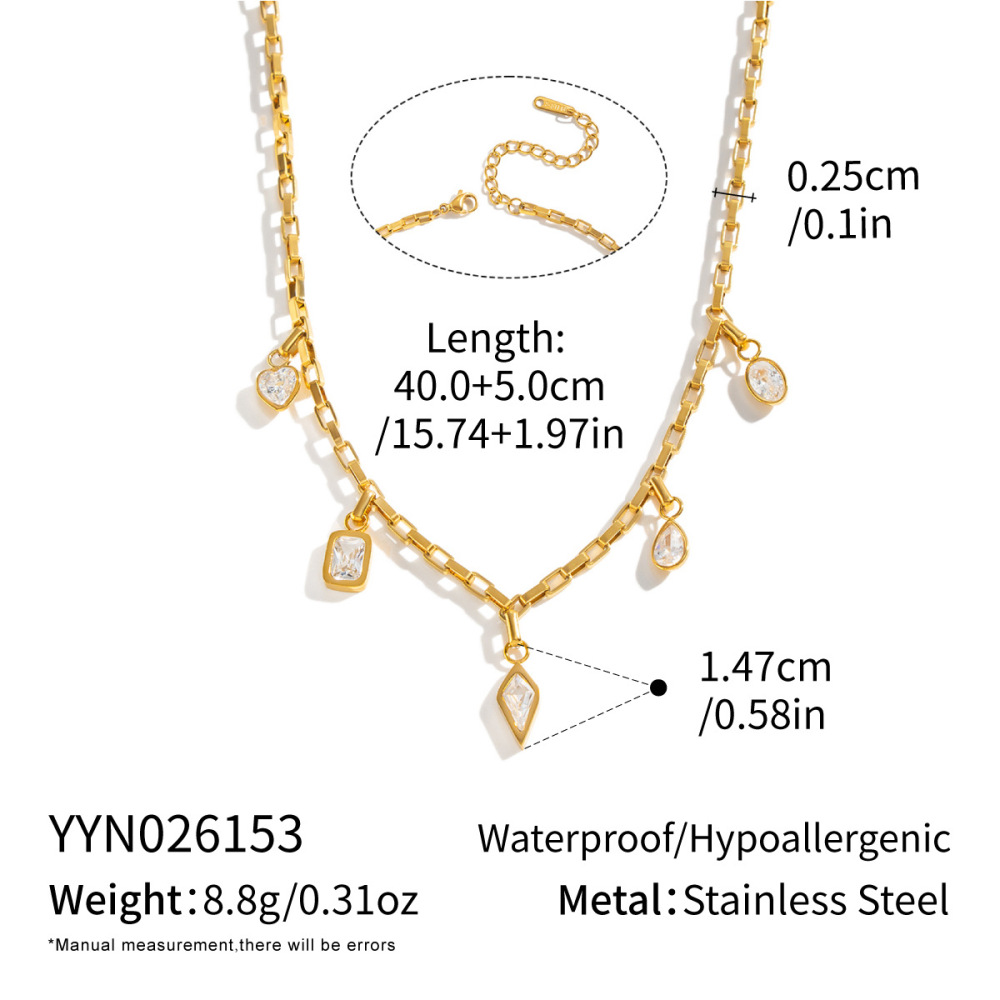 Fashion Jewelry Wholesale Stainless Steel Waterproof Geometric Zircon Charms Necklace
