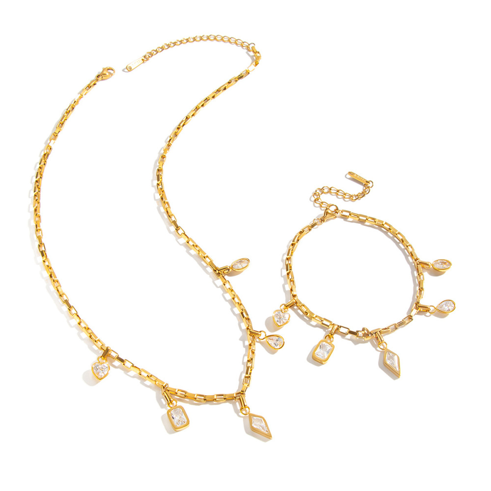 Fashion Jewelry Wholesale Stainless Steel Waterproof Geometric Zircon Charms Bracelet