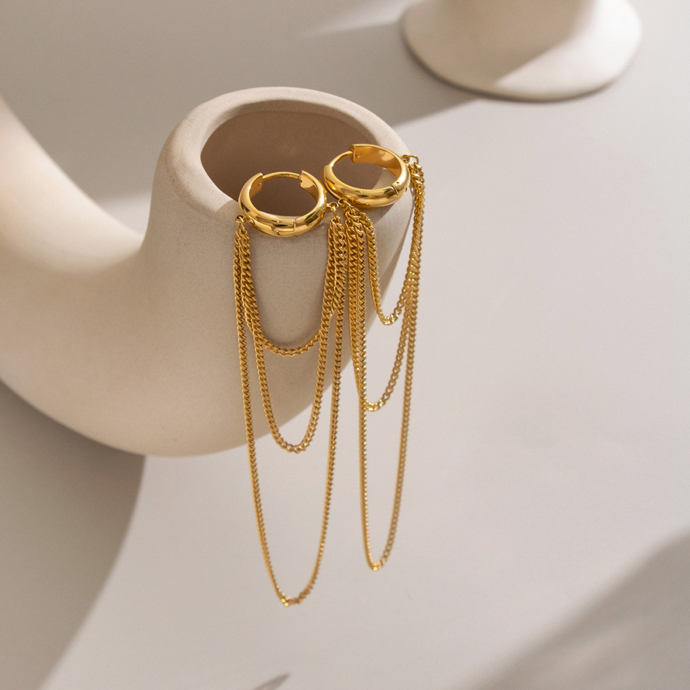 Trendy Hypoallergenic Stainless Steel Waterproof Link Chain Tassel Hoop Earrings Jewelry Wholesale