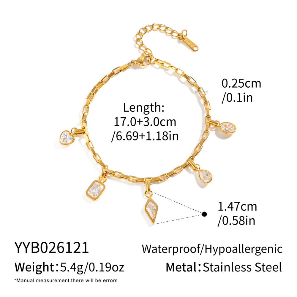 Fashion Jewelry Wholesale Stainless Steel Waterproof Geometric Zircon Charms Bracelet