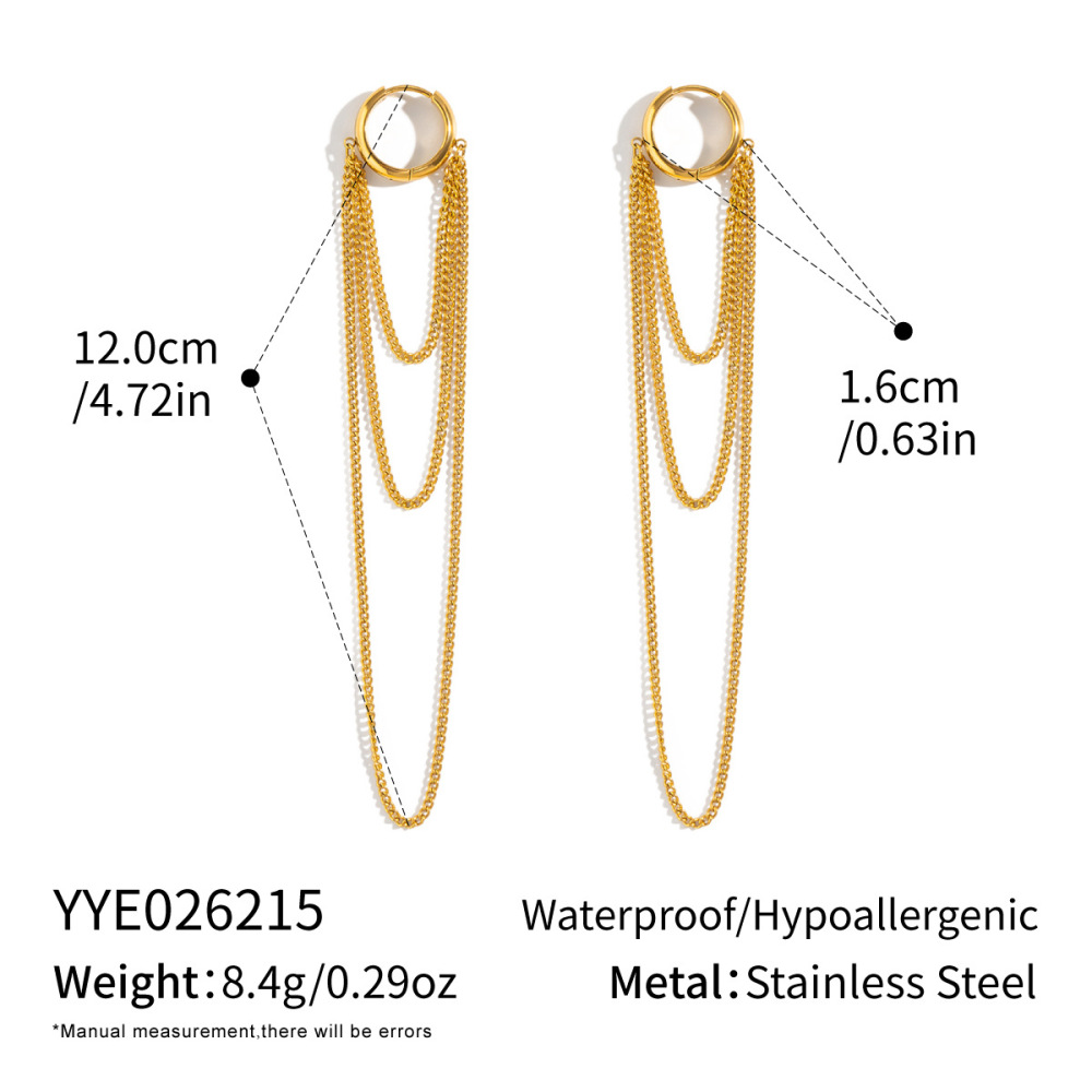 Trendy Hypoallergenic Stainless Steel Waterproof Link Chain Tassel Hoop Earrings Jewelry Wholesale