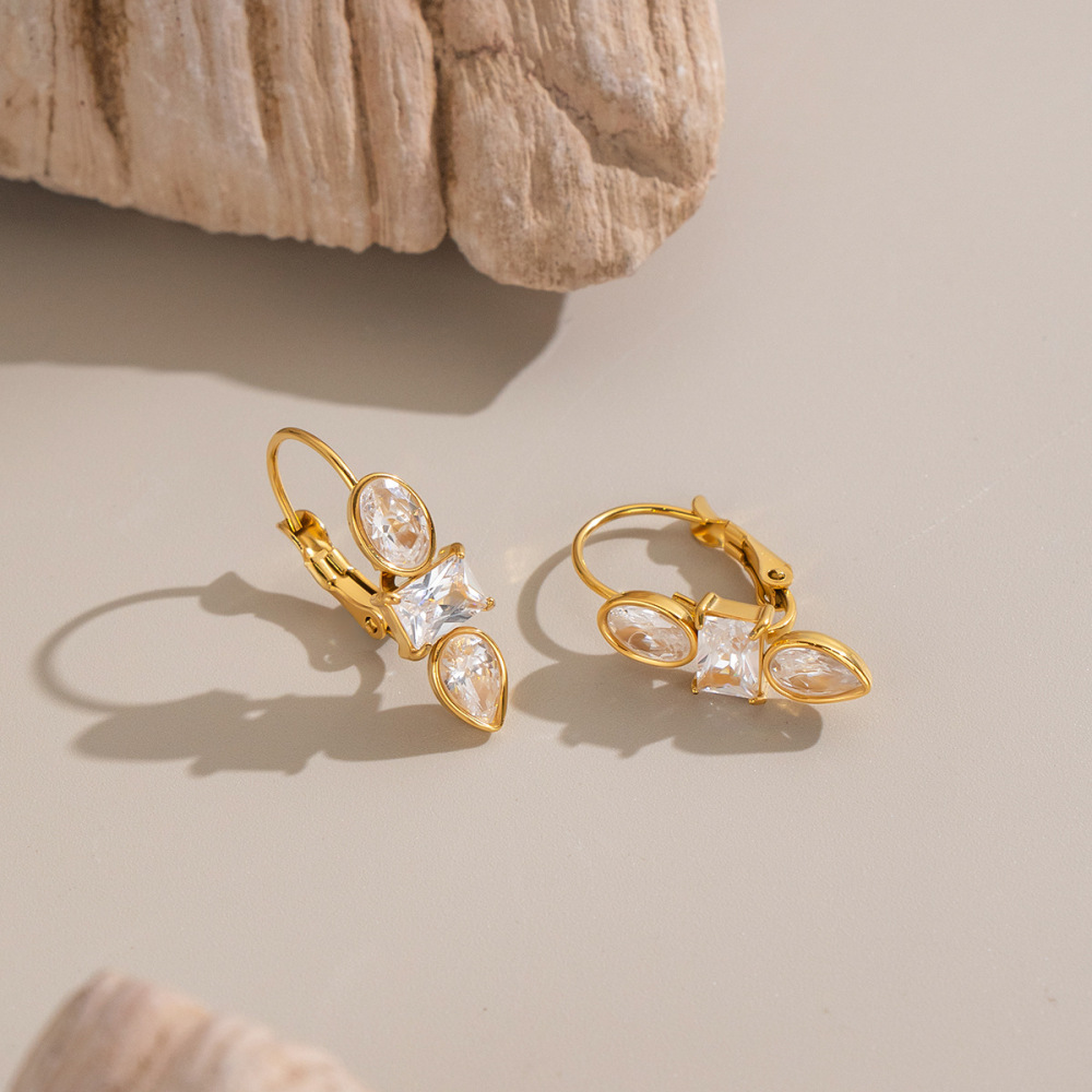 Trendy Hypoallergenic Stainless Steel Tarnish Free Geometric Zircon Hoop Earrings Jewelry Wholesale