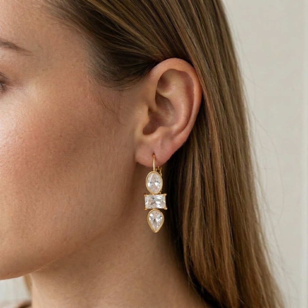 Trendy Hypoallergenic Stainless Steel Tarnish Free Geometric Zircon Hoop Earrings Jewelry Wholesale