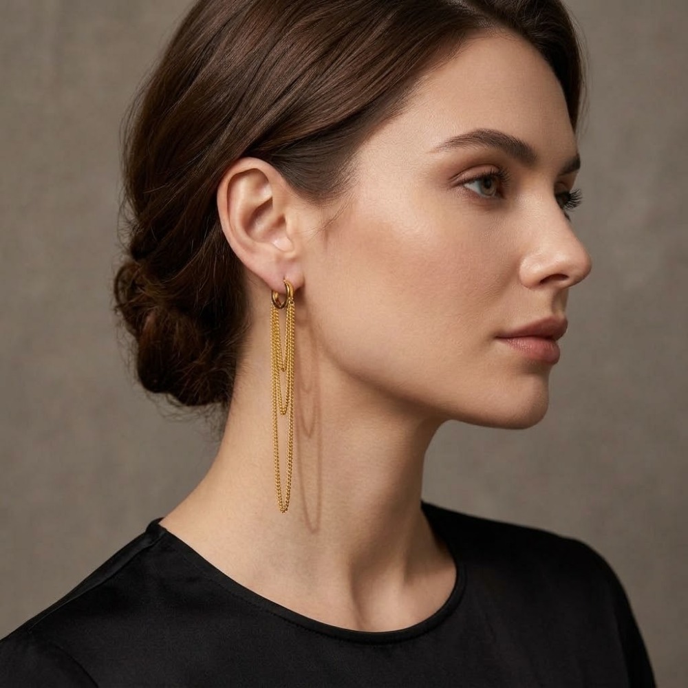 Trendy Hypoallergenic Stainless Steel Waterproof Link Chain Tassel Hoop Earrings Jewelry Wholesale
