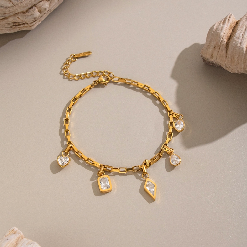 Fashion Jewelry Wholesale Stainless Steel Waterproof Geometric Zircon Charms Bracelet