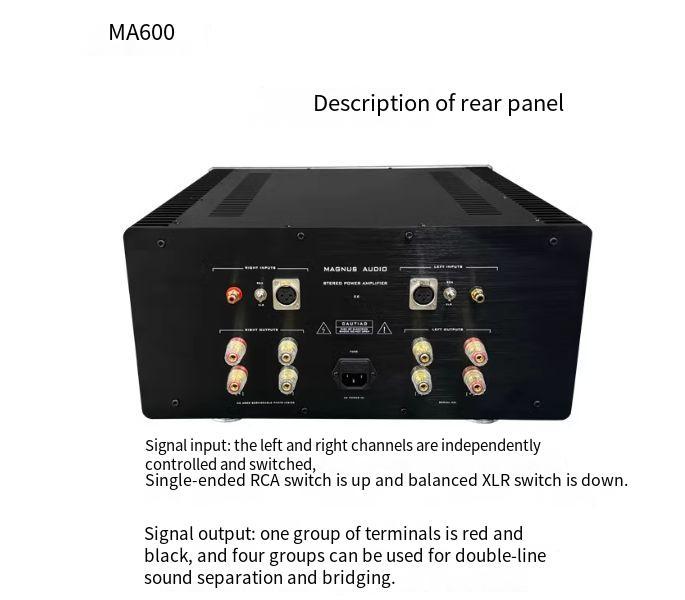 Boya MA600 Fever HiFi Rear Stage Amplifier Original Imported Design Dual Channel Bias Class A 300w * 2 8 Ω Switchable Balance (XLR) and Single End (RCA) Input