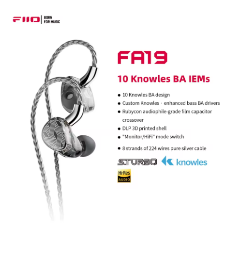 FiiO FA19 Wired HIFI 10 Knowles Balanced Armature In-Ear Earphone with MMCX Interchangeable 3.5mm/4.4mm