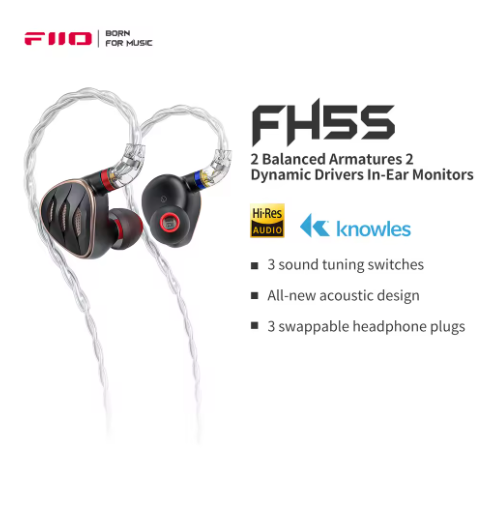 FiiO FH5s 2024 2BA+2DD in-Ear Earphones/Headphone HiFi Bass Sound High Fidelity for Smartphones/PC