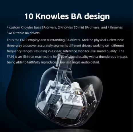 FiiO FA19 Wired HIFI 10 Knowles Balanced Armature In-Ear Earphone with MMCX Interchangeable 3.5mm/4.4mm