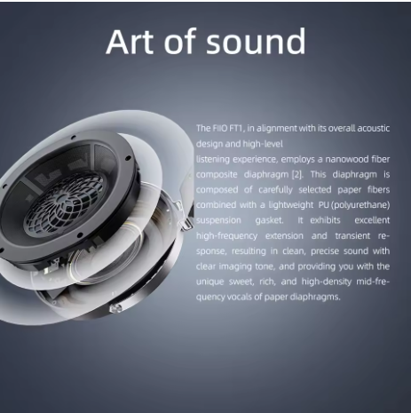 FiiO FT1-New version Closed-Back Over-Ear Fiber Composite Diaphragm Wired Hi-Fi Headphones, American walnut Ear Cups for Studio