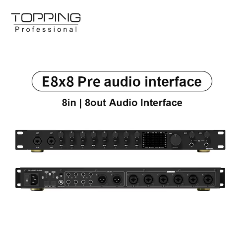 TOPPING E8x8 Pre Professional Audio Interface 8 Mic Preamp Channels Ultra-Linear Mic Preamps Dual Headphone Outputs