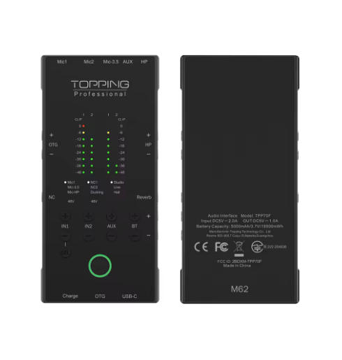 TOPPING M62 Portable Audio Interface Dual Smartphone Connection AI Noise Reduction & Noise Gate & EQ & Reverb & Ducking
