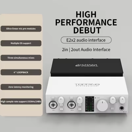 TOPPING E2x2 professional audio interface computer phone singing live streaming sound card recording mixing 2in 2out