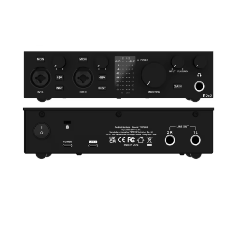 TOPPING E2x2 professional audio interface computer phone singing live streaming sound card recording mixing 2in 2out
