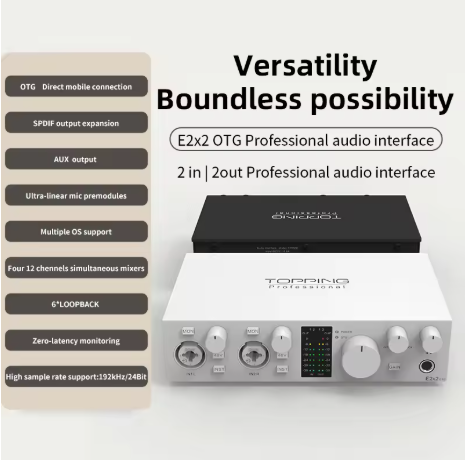 TOPPING E2x2 OTG Professional audio interface 2 in 2 out sound card 8 DAW and 6 LoopBack channels SPDIF output expansion