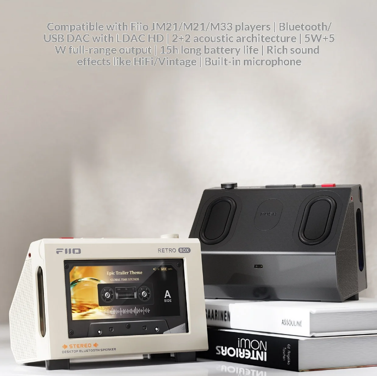 FiiO Retro Box Cassette Style Speaker, LDAC Bluetooth, USB DAC HiFi Stereo Audio, Compatible with FiiO M33 M21 Long Battery Life