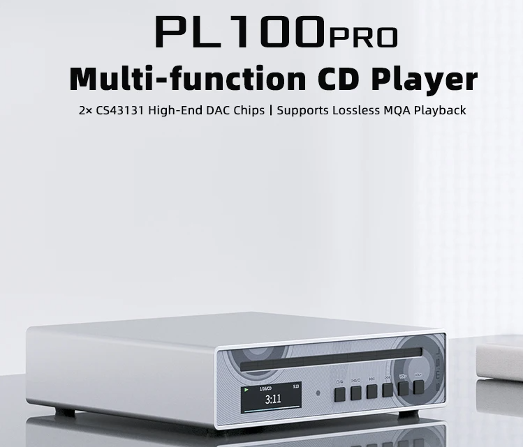 SMSL PL100 Pro CD Player Multi-function CS43131*2 DAC Chips Supports Lossless MQA Playback 4.4mm balanced XLR