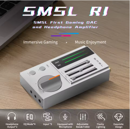 SMSL R1 Gaming DAC Headphone Amplifier support Microphone EQ Adjustment 3.5mm 4.4mm Headphone Jacks