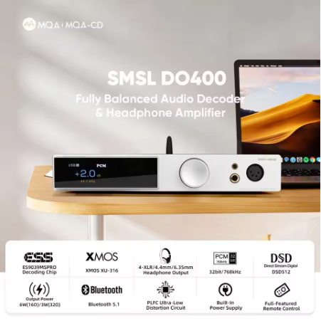 SMSL DO400 Balanced Audio Decoder DAC AMP Headphone Amplifier ES9039MSPRO chip MQA-CD Digital Headphone Power Bluetooth 5.1