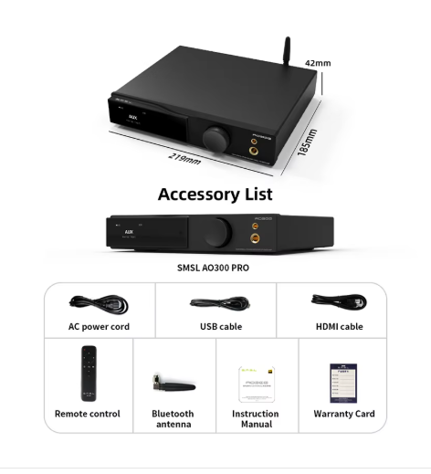 SMSL AO300 Pro 3-in-1 Decoder Headphone Amplifier Power Amplifier PCM768kHz/32Bit DSD256 BT5.3 with Remote Control