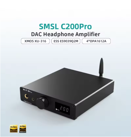 SMSL C200 PRO DAC Headphone Amplifier AMP MQA-CD ES9039Q2M 4* OPA1612A Hi-Res Audio PCM DSD512 Bluetooth LADC 6.35/4.4 Jack