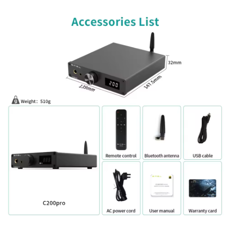 SMSL C200 PRO DAC Headphone Amplifier AMP MQA-CD ES9039Q2M 4* OPA1612A Hi-Res Audio PCM DSD512 Bluetooth LADC 6.35/4.4 Jack