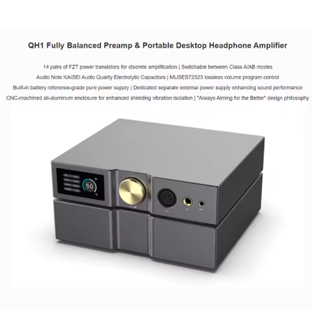 QULOOS QH1 Fully Balanced Preamp Portable Desktop Headphone Amplifier AMP with Remote Control hidizs