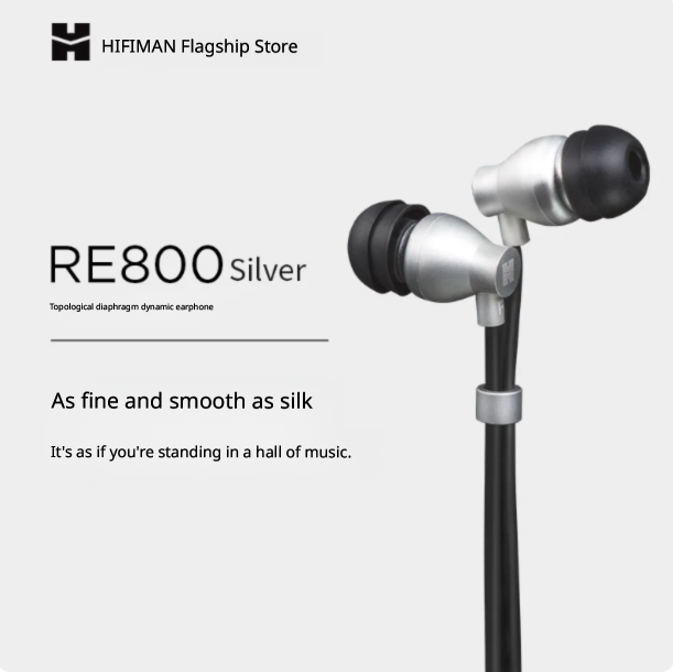 HIFIMAN RE800 Silver Dynamic Driver with Topology Diaphragm Ergonomic Fit Wired Hi-Fi In-Ear Earphones for Audiophiles