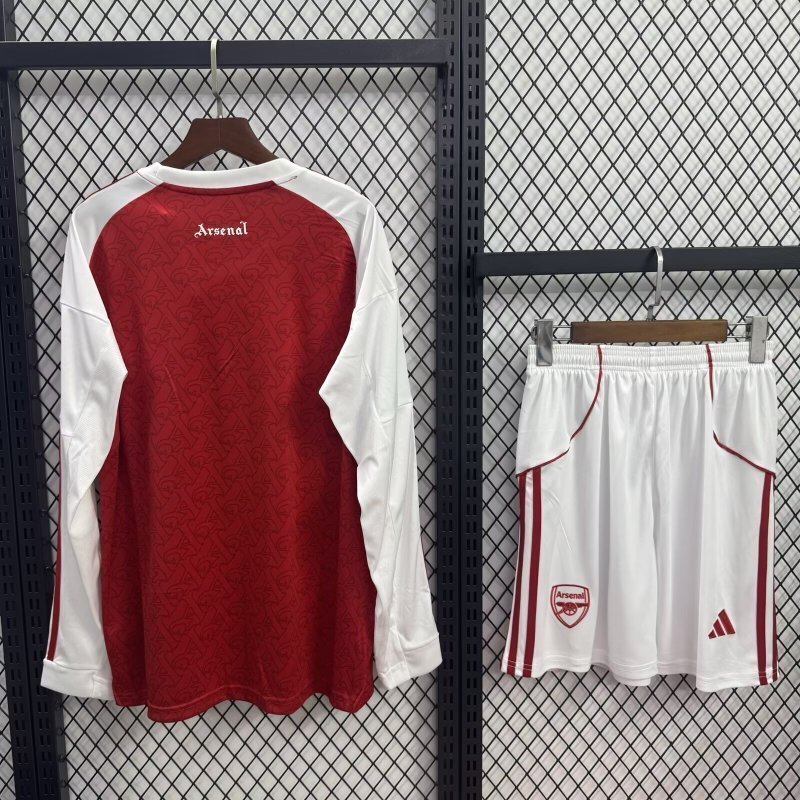 25-26 Arsenal Home long sleeve Soccer Kids Kit Jersey+Shorts Size 16-28