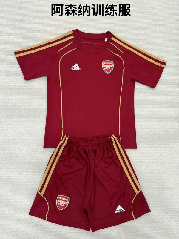 25-26 Arsenal Red Training Soccer Kids Kit Jersey+Shorts Size 16-28