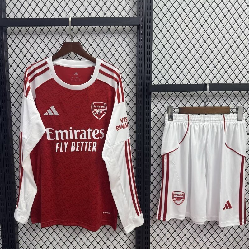 25-26 Arsenal Home long sleeve Soccer Kids Kit Jersey+Shorts Size 16-28