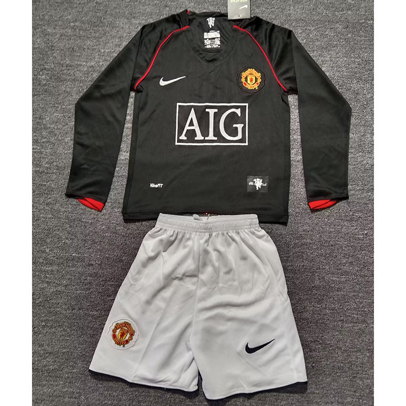 2007-2008 Manchester United Away Retro Long Sleeve Version Jersey Kids Size 16-28