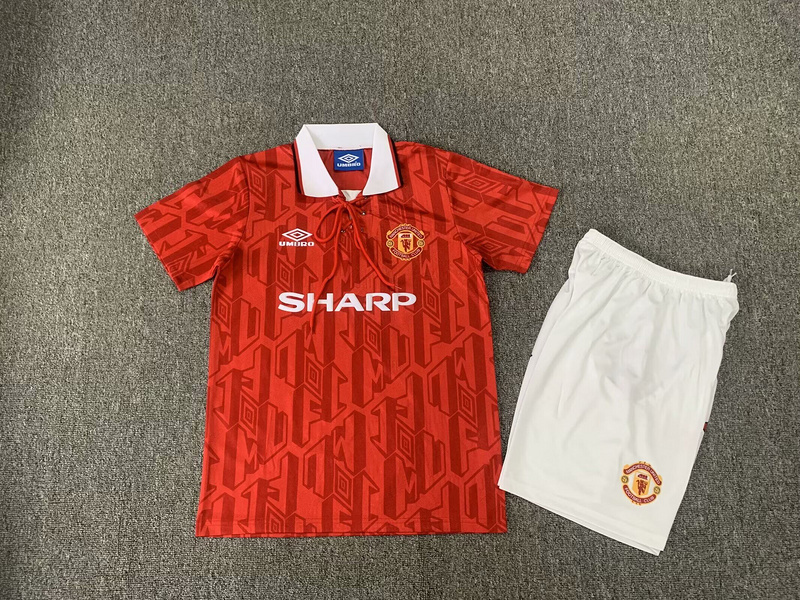 1992-1994 Manchester United Home Retro Version Jersey Kids Size 16-28
