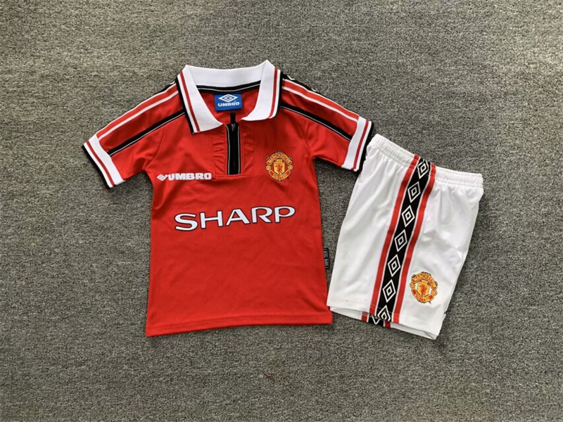 1998-1999 Manchester United Home Retro Version Jersey Kids Size 16-28