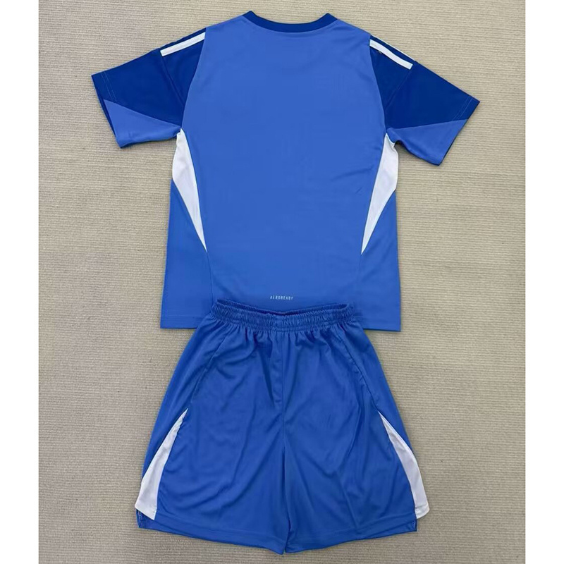 25-26 Manchester United blue goalkeeper Soccer Kids Kit Jersey+Shorts Size 16-28