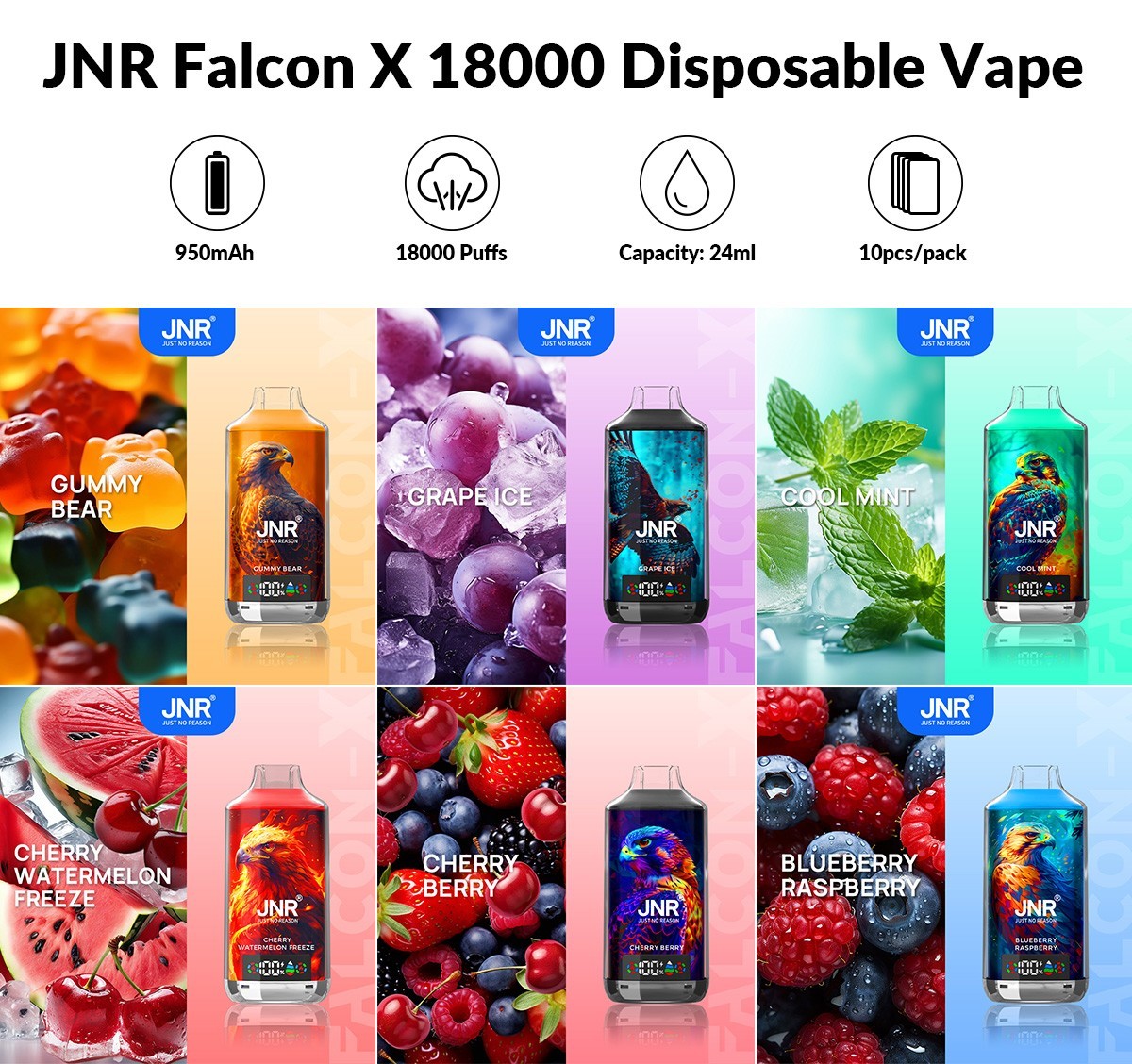 JNR Falcon X 18000 Puffs Einweg Vape (10 Stück/Box)