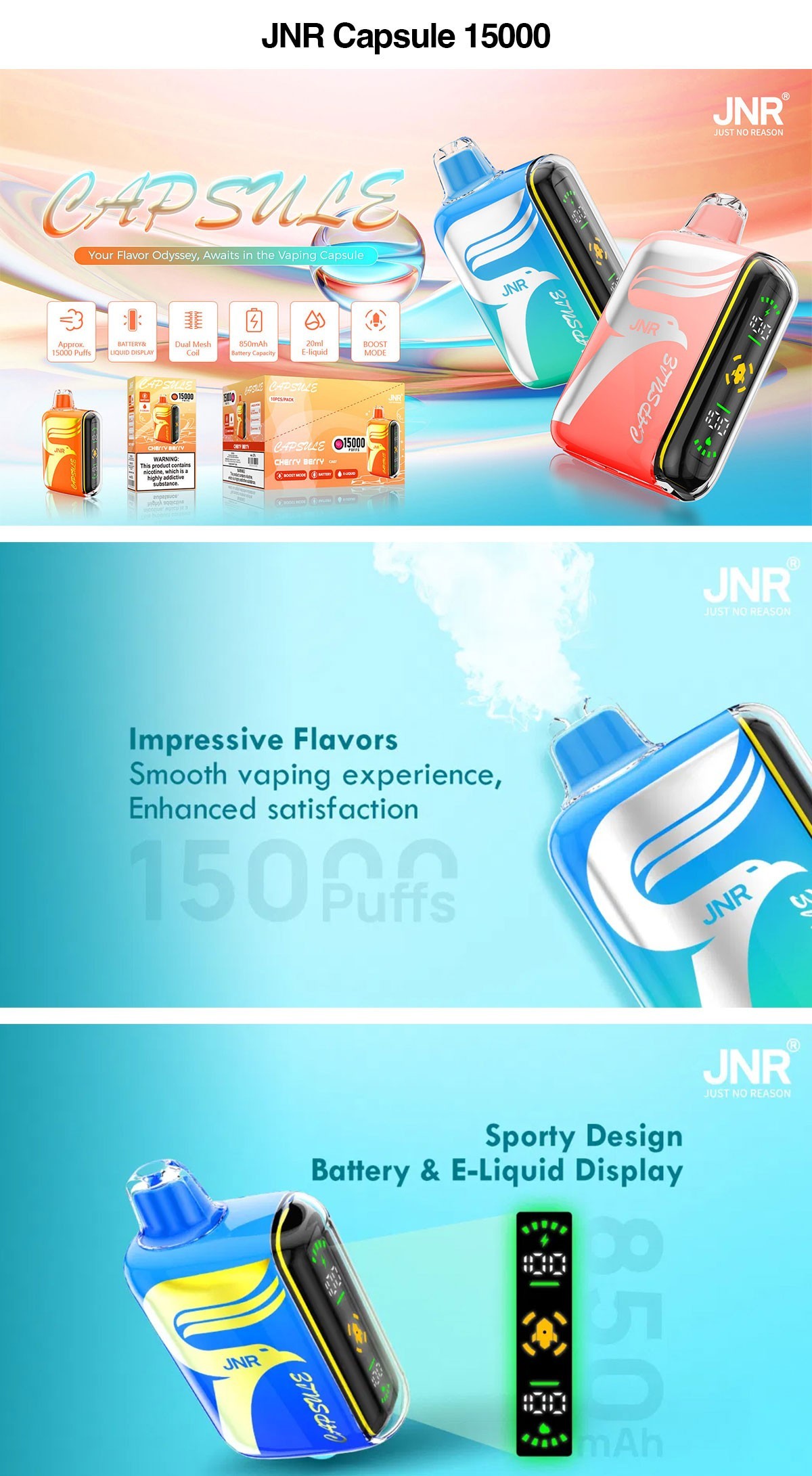 JNR Capsule 15000 Puffs Einweg Vape (Boost Modus)