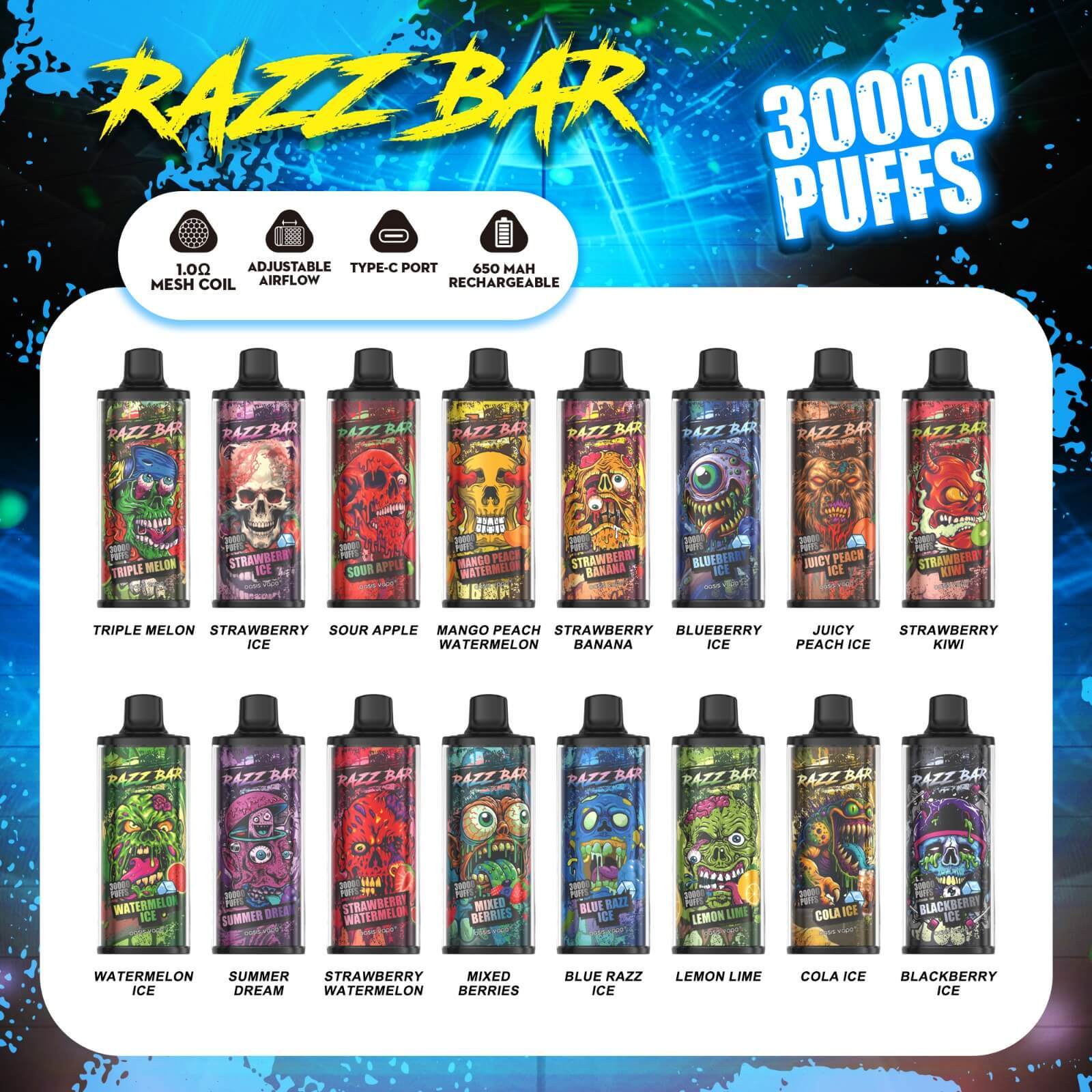RAZZ BAR 30000 Puffs Wiederaufladbares Einweg Kit (30K Puffs)