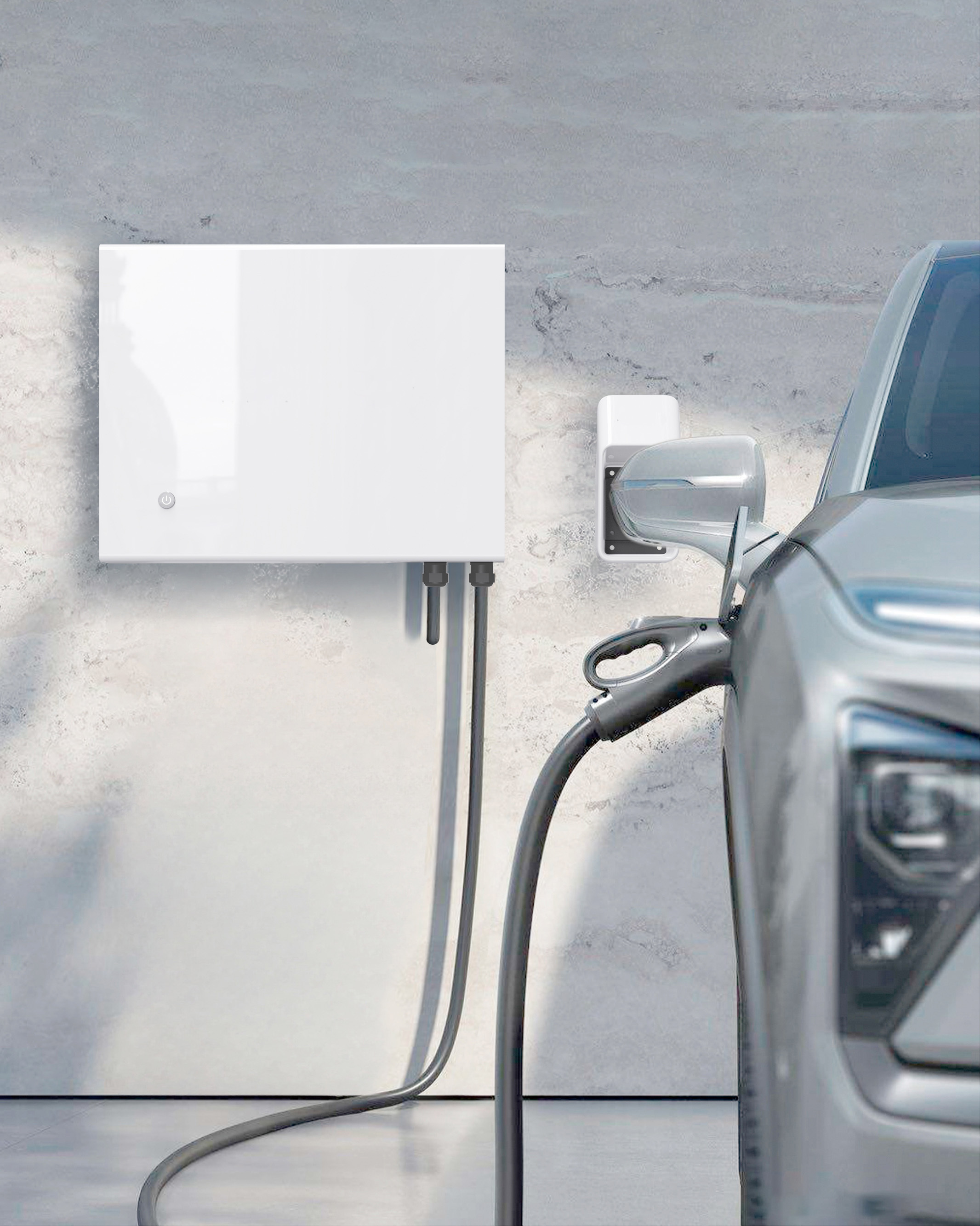 Borne de recharge rapide commerciale pour véhicules électriques (20 kW, 30 kW, 40 kW CC) avec double connecteur pour usage domestique, véhicules électriques privés et flottes de véhicules.