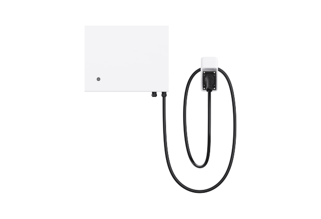 Borne de recharge rapide commerciale pour véhicules électriques (20 kW, 30 kW, 40 kW CC) avec double connecteur pour usage domestique, véhicules électriques privés et flottes de véhicules.