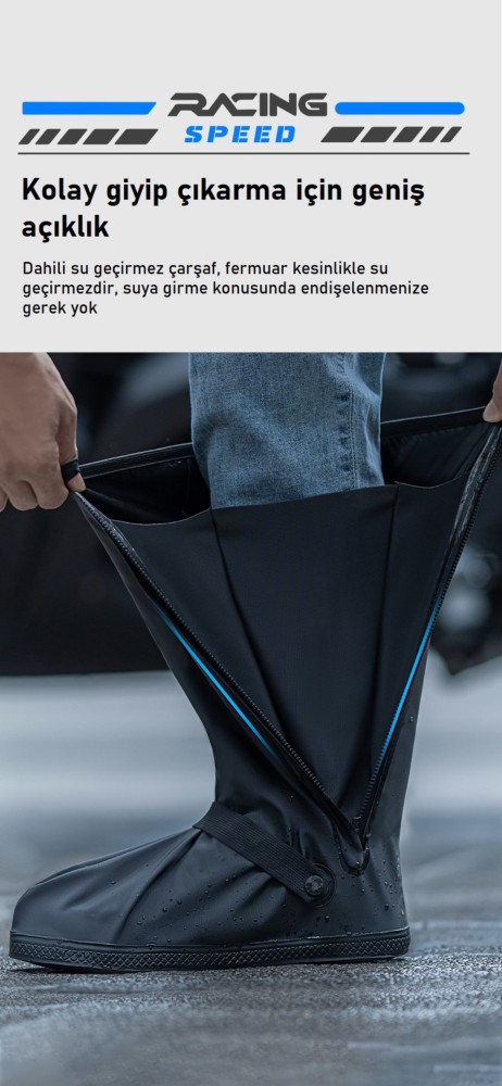 Yağmur botları aşınmaya dayanıklı yüksek tüplü kaymaz kalın su geçirmez motosiklet ayak örtüsü kadın açık hava sürüşü erkek yetişkin PVC öğrenci