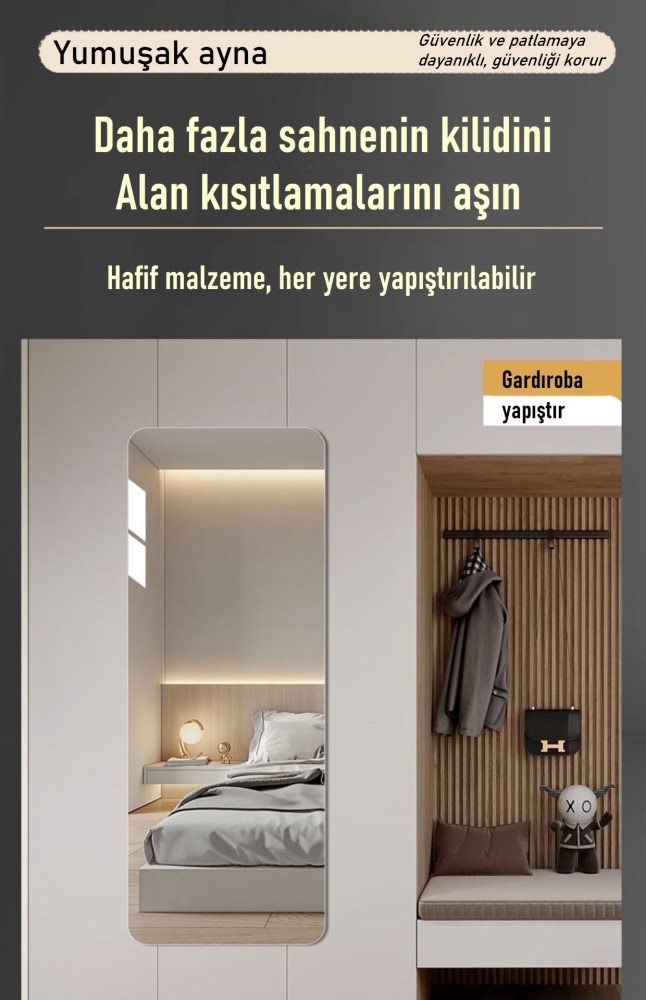 Yumuşak ayna duvar kendinden yapışkanlı akrilik tam gövdeli giyinme aynası HD duvar aynası çıkartması uyumlu ayna gardırop lensi