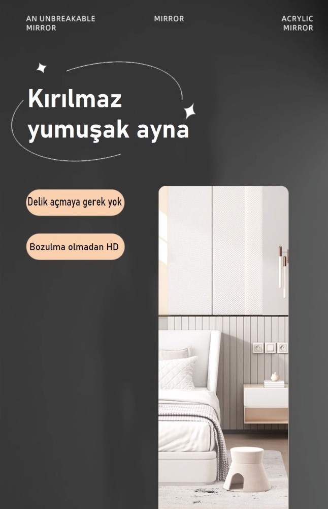 Yumuşak ayna duvar kendinden yapışkanlı akrilik tam gövdeli giyinme aynası HD duvar aynası çıkartması uyumlu ayna gardırop lensi